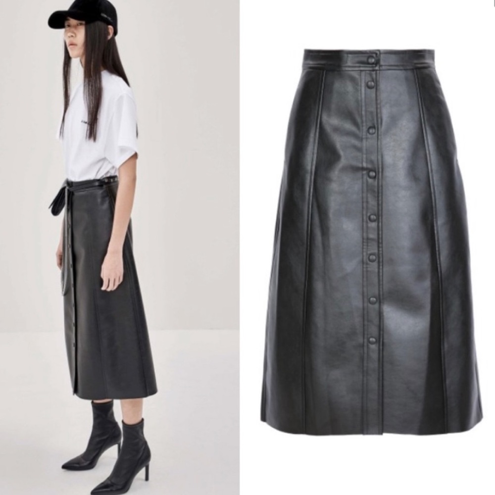 MO&Co Vertically Breasted Faux Leather Midi Skirt